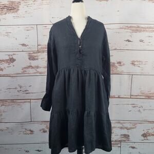 Reistor V-neck Tiered Dress Long Sleeve 100% Hemp Black Size Medium
